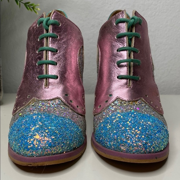 John Fluevog Pink and Blue Glitter Heels - Picture 4 of 16